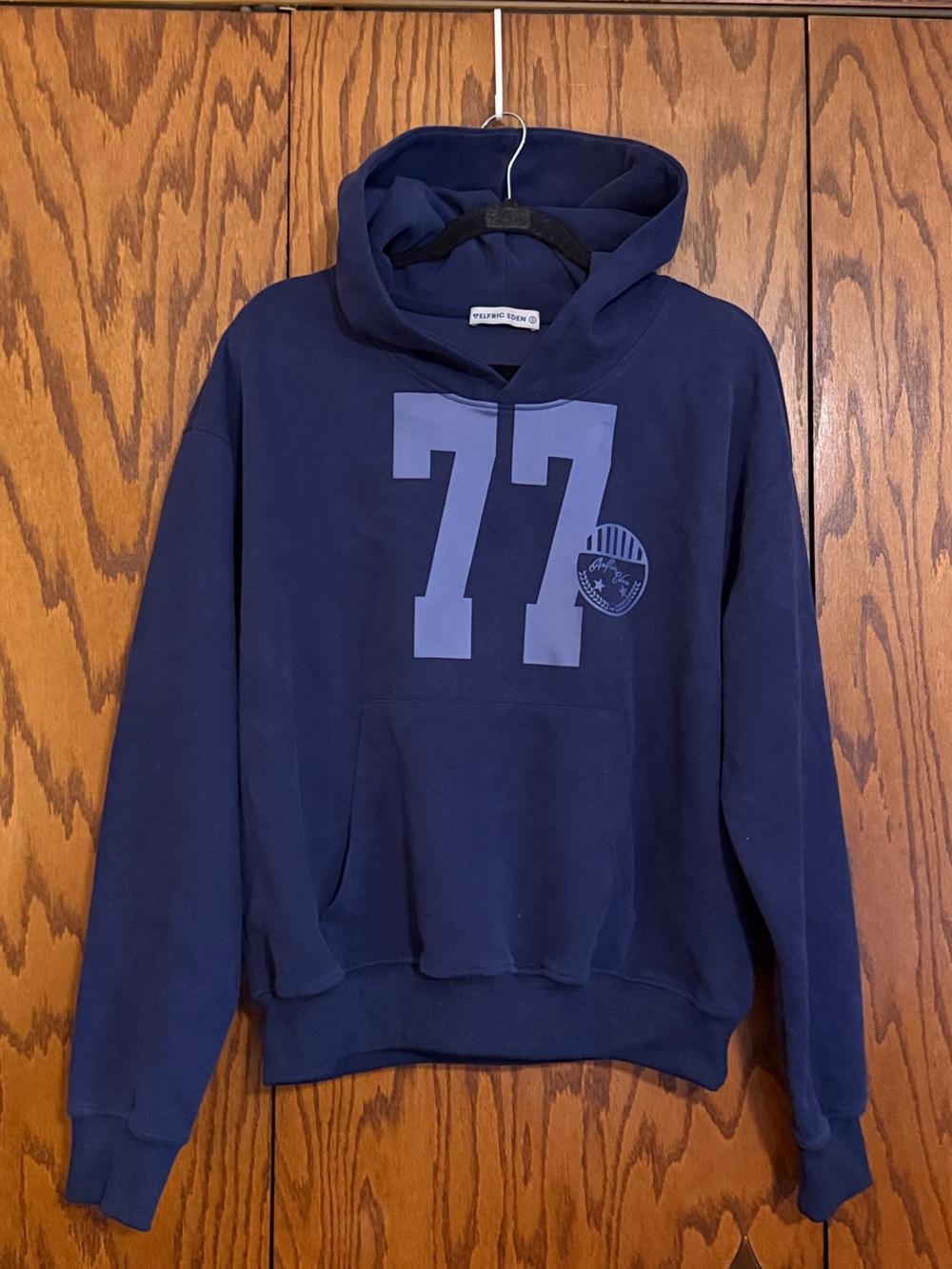 Aelfric Eden 77 Graphic Hoodie Navy Blue Pullover Streetwear S